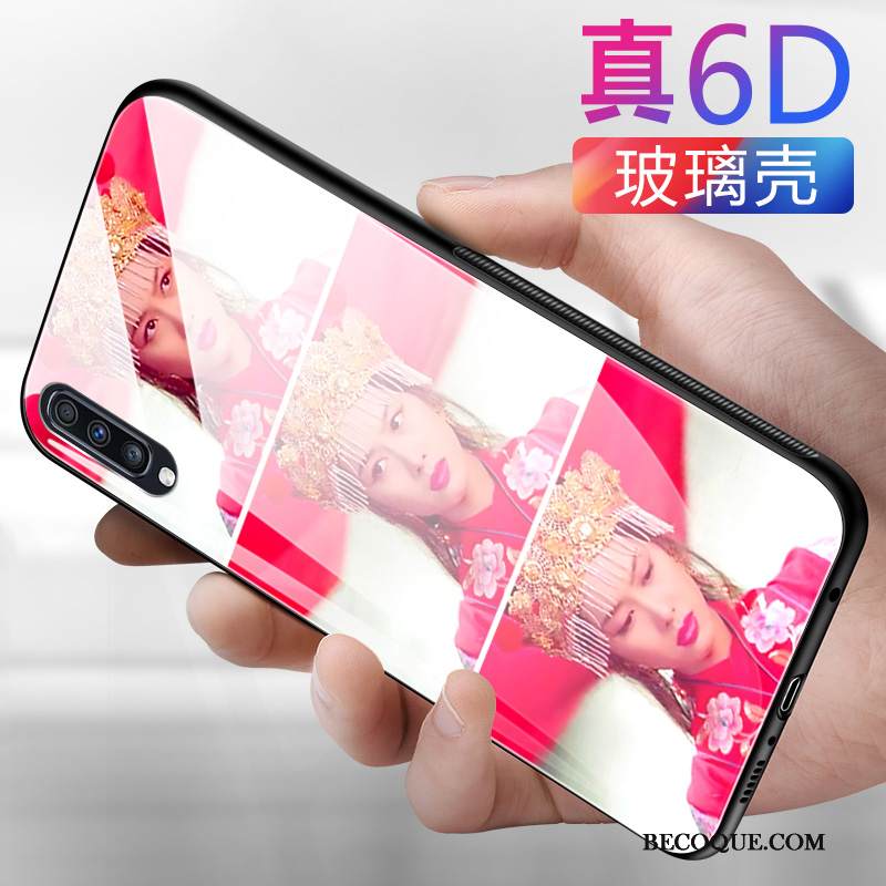 Kuori Samsung Galaxy A70 Pehmeä Neste Karkaisu Persoonallisuus, Kotelo Samsung Galaxy A70 Luova Net Red Punainen