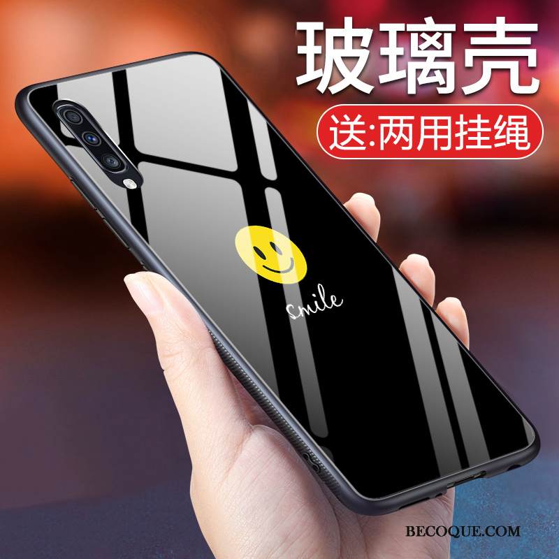 Kuori Samsung Galaxy A70 Suojaus Lasi Persoonallisuus, Kotelo Samsung Galaxy A70 Pehmeä Neste Musta Murtumaton