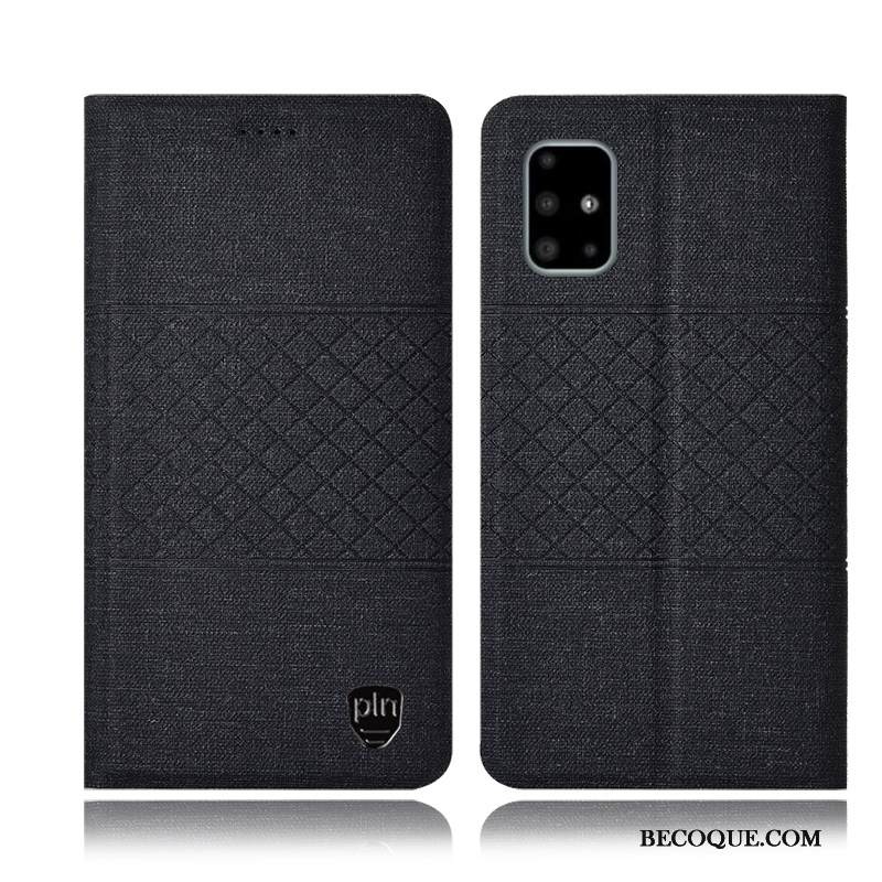 Kuori Samsung Galaxy A71 Nahka Puhelimen Kuoret Syvä Väri, Kotelo Samsung Galaxy A71 Laukut Ruudukko Murtumaton