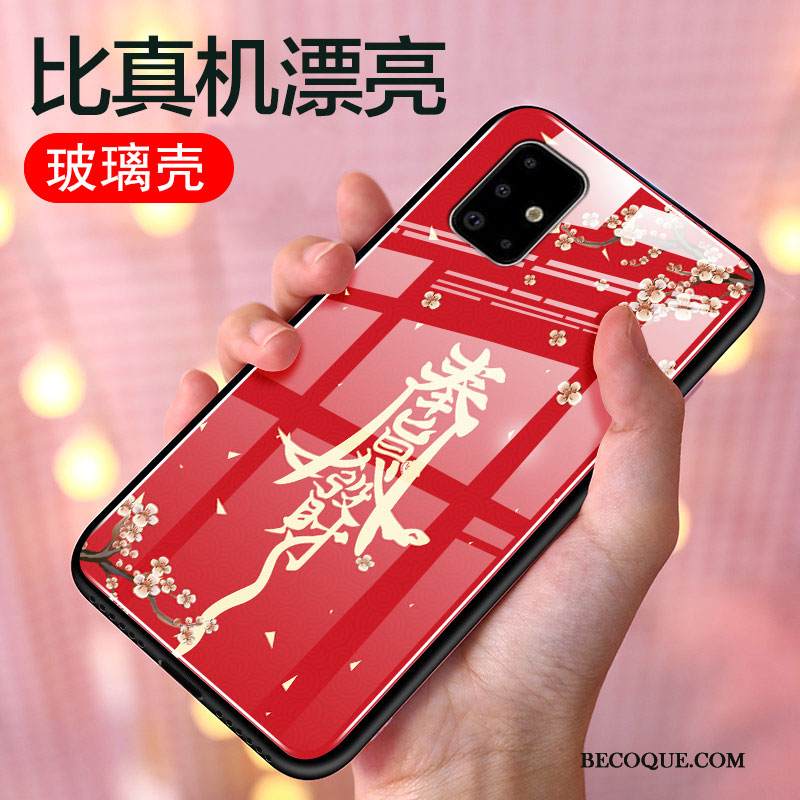Kuori Samsung Galaxy A71 Suojaus Lasi Punainen, Kotelo Samsung Galaxy A71 Laukut Persoonallisuus Puhelimen Kuoret