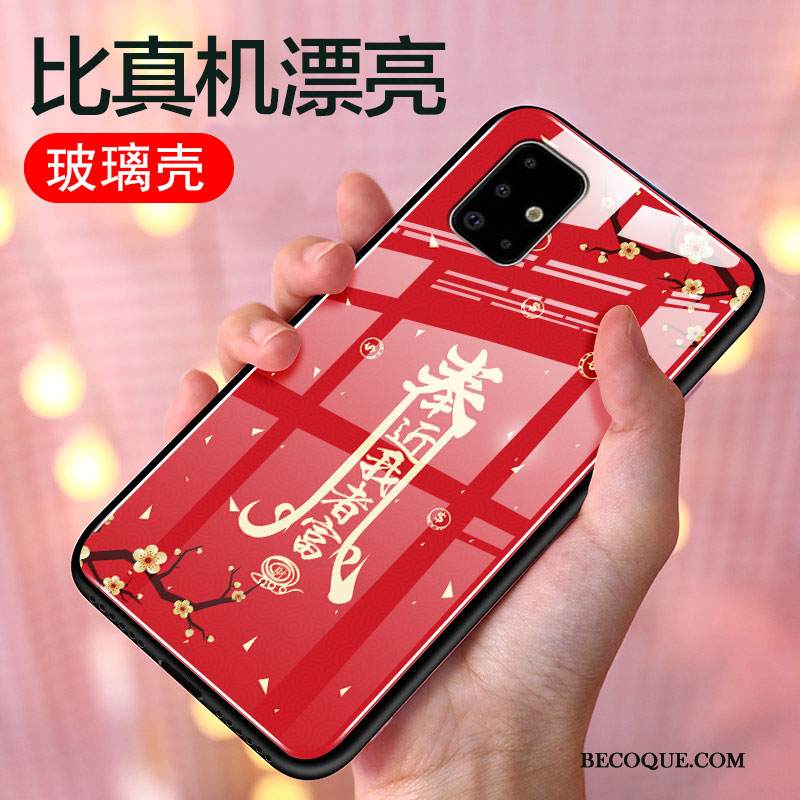 Kuori Samsung Galaxy A71 Suojaus Lasi Punainen, Kotelo Samsung Galaxy A71 Laukut Persoonallisuus Puhelimen Kuoret