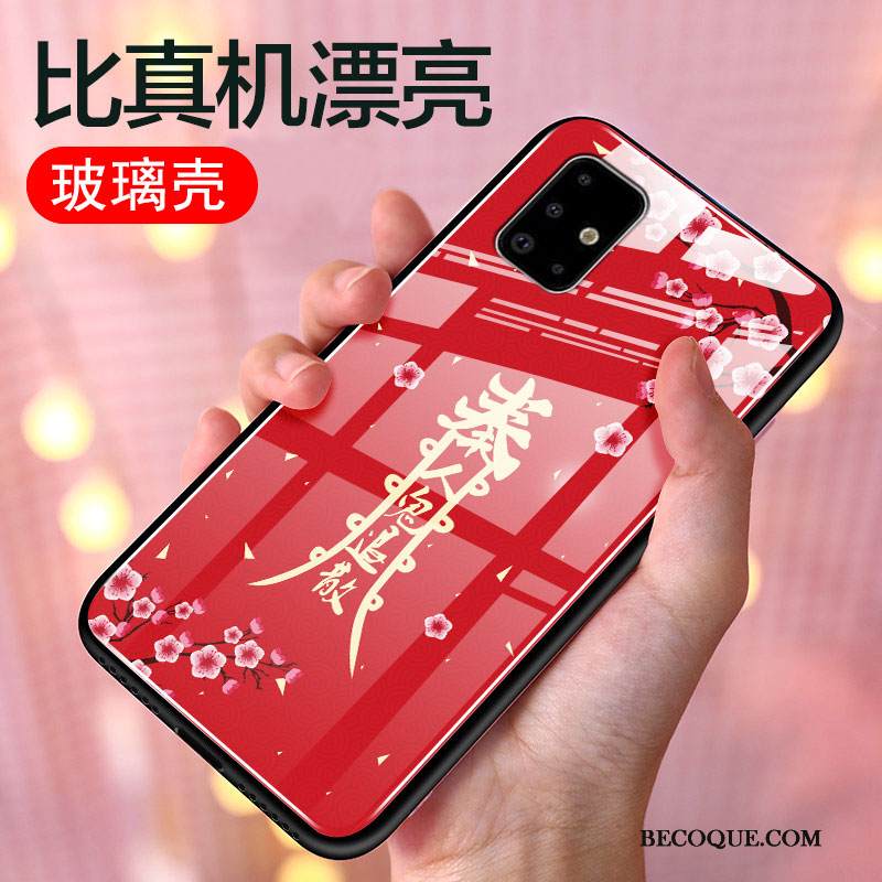 Kuori Samsung Galaxy A71 Suojaus Lasi Punainen, Kotelo Samsung Galaxy A71 Laukut Persoonallisuus Puhelimen Kuoret