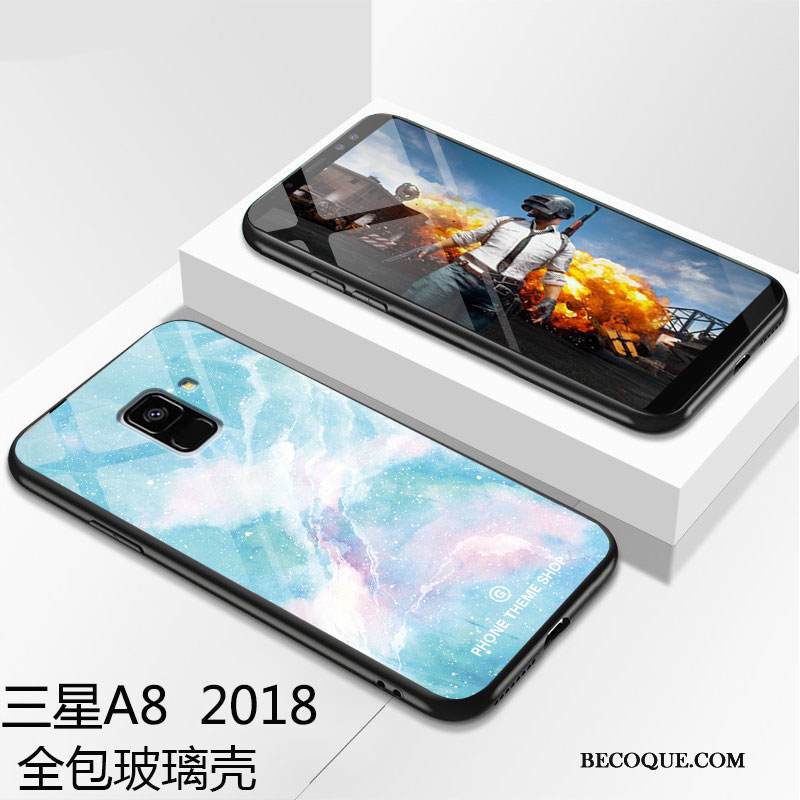 Kuori Samsung Galaxy A8 2018 Laukut Lasi Sininen, Kotelo Samsung Galaxy A8 2018 Suojaus Murtumaton L