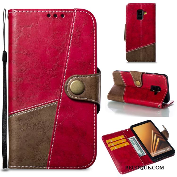 Kuori Samsung Galaxy A8 2018 Laukut Puhelimen Kuoret Punainen, Kotelo Samsung Galaxy A8 2018 Nahka