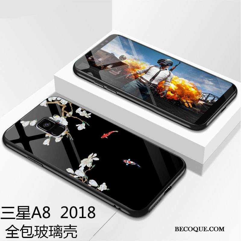 Kuori Samsung Galaxy A8 2018 Laukut Vihreä Lasi, Kotelo Samsung Galaxy A8 2018 Suojaus Puhelimen Kuoret Murtumaton