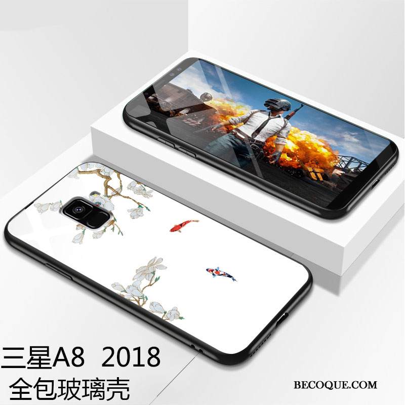 Kuori Samsung Galaxy A8 2018 Laukut Vihreä Lasi, Kotelo Samsung Galaxy A8 2018 Suojaus Puhelimen Kuoret Murtumaton