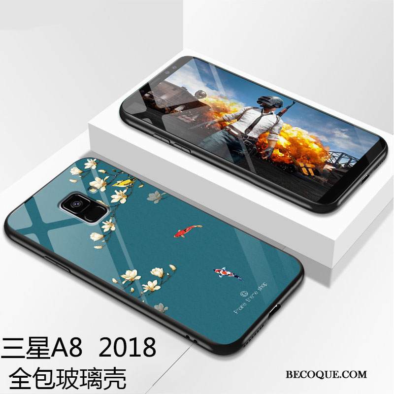 Kuori Samsung Galaxy A8 2018 Laukut Vihreä Lasi, Kotelo Samsung Galaxy A8 2018 Suojaus Puhelimen Kuoret Murtumaton