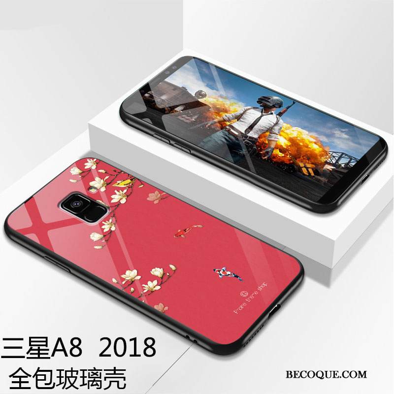 Kuori Samsung Galaxy A8 2018 Laukut Vihreä Lasi, Kotelo Samsung Galaxy A8 2018 Suojaus Puhelimen Kuoret Murtumaton