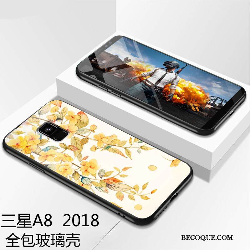 Kuori Samsung Galaxy A8 2018 Laukut Vihreä Lasi, Kotelo Samsung Galaxy A8 2018 Suojaus Puhelimen Kuoret Murtumaton
