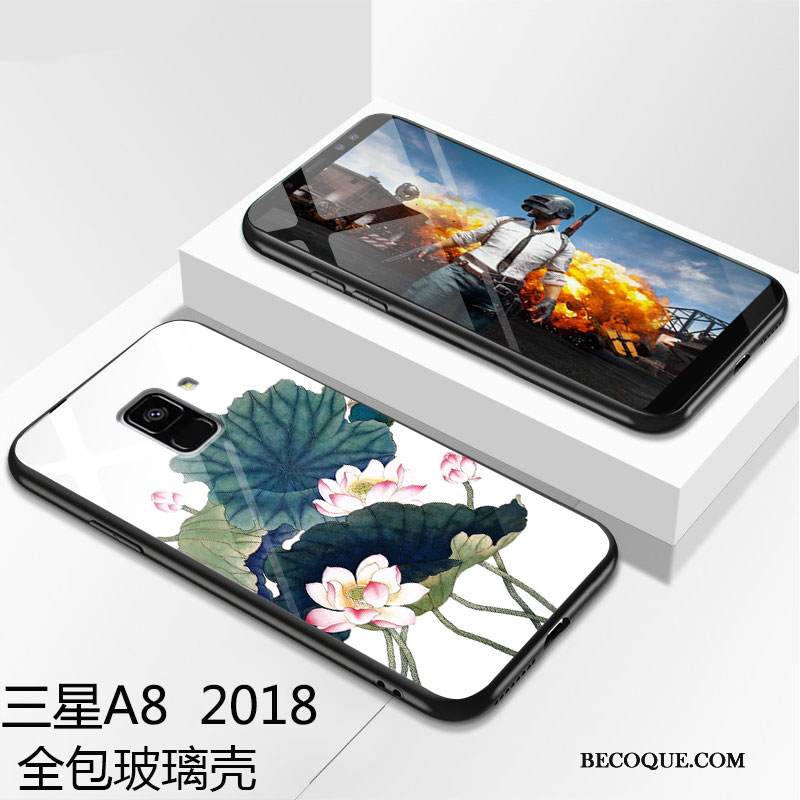 Kuori Samsung Galaxy A8 2018 Laukut Vihreä Lasi, Kotelo Samsung Galaxy A8 2018 Suojaus Puhelimen Kuoret Murtumaton