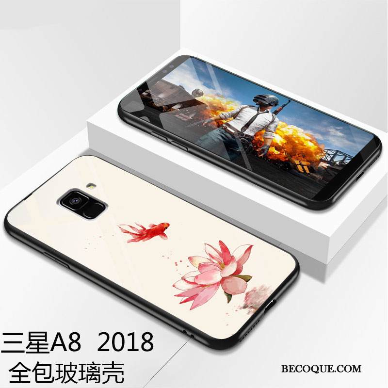 Kuori Samsung Galaxy A8 2018 Laukut Vihreä Lasi, Kotelo Samsung Galaxy A8 2018 Suojaus Puhelimen Kuoret Murtumaton