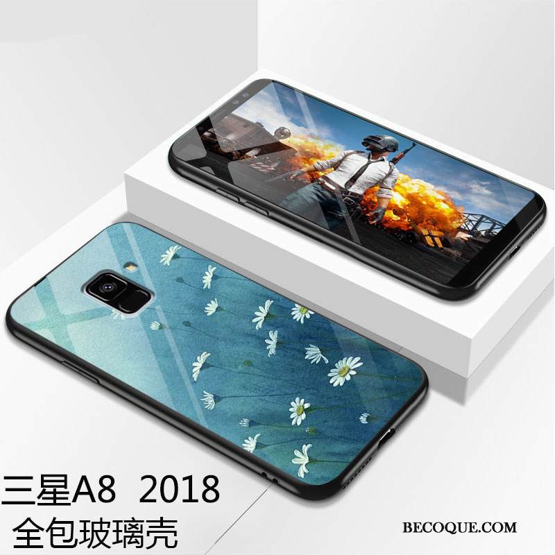 Kuori Samsung Galaxy A8 2018 Laukut Vihreä Lasi, Kotelo Samsung Galaxy A8 2018 Suojaus Puhelimen Kuoret Murtumaton
