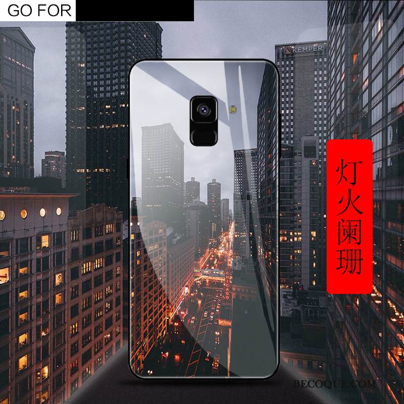 Kuori Samsung Galaxy A8 2018 Luova Karkaisu Murtumaton, Kotelo Samsung Galaxy A8 2018 Suojaus Peili Sininen