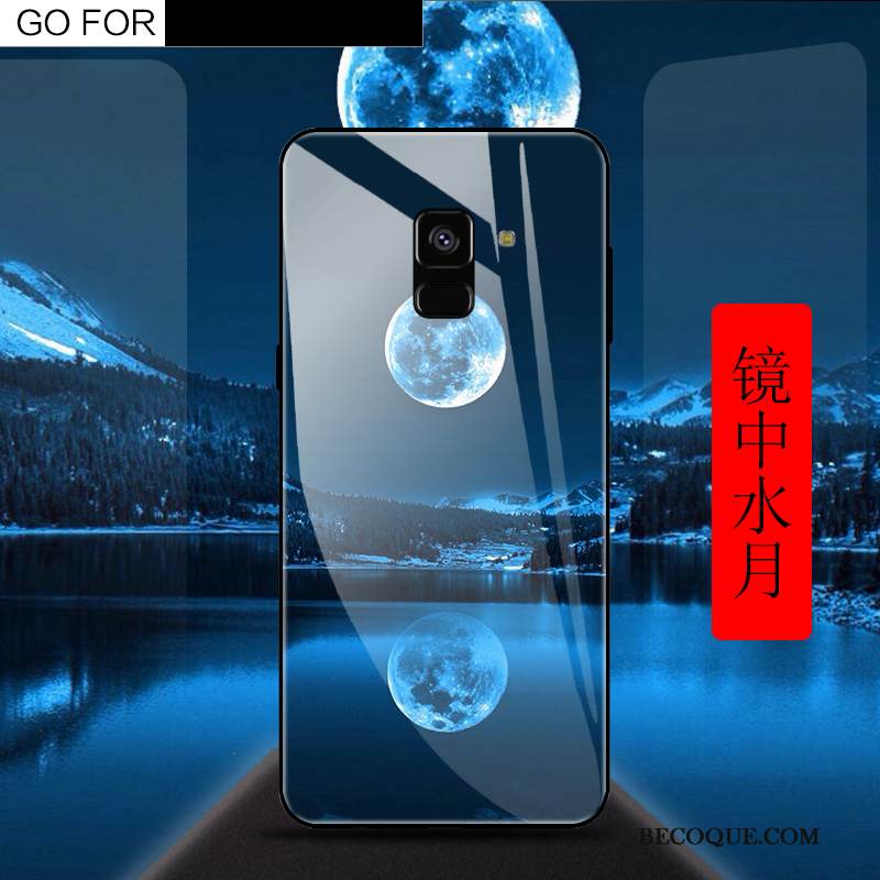 Kuori Samsung Galaxy A8 2018 Luova Karkaisu Murtumaton, Kotelo Samsung Galaxy A8 2018 Suojaus Peili Sininen