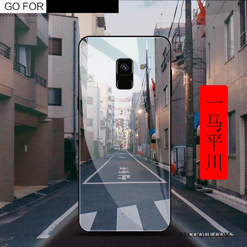 Kuori Samsung Galaxy A8 2018 Luova Karkaisu Murtumaton, Kotelo Samsung Galaxy A8 2018 Suojaus Peili Sininen