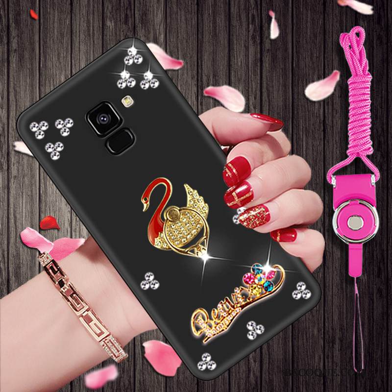 Kuori Samsung Galaxy A8 2018 Pehmeä Neste Puhelimen Kuoret Pesty Suede, Kotelo Samsung Galaxy A8 2018 Sarjakuva Trendi Musta