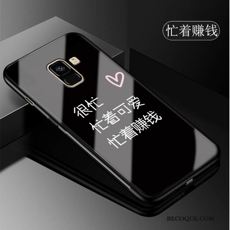 Kuori Samsung Galaxy A8 2018 Sarjakuva Musta Jauhe, Kotelo Samsung Galaxy A8 2018 Suojaus Lasi Leopardi