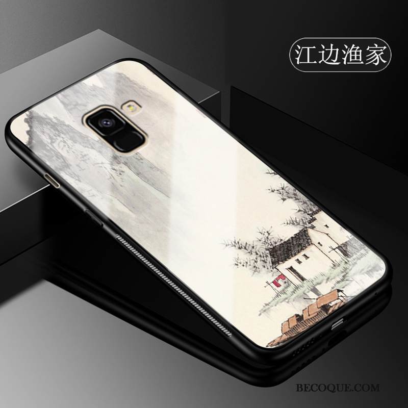 Kuori Samsung Galaxy A8 2018 Sarjakuva Musta Jauhe, Kotelo Samsung Galaxy A8 2018 Suojaus Lasi Leopardi