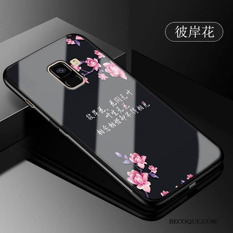 Kuori Samsung Galaxy A8 2018 Sarjakuva Musta Jauhe, Kotelo Samsung Galaxy A8 2018 Suojaus Lasi Leopardi