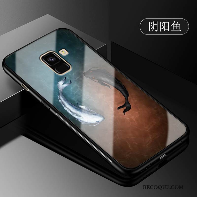 Kuori Samsung Galaxy A8 2018 Sarjakuva Musta Jauhe, Kotelo Samsung Galaxy A8 2018 Suojaus Lasi Leopardi