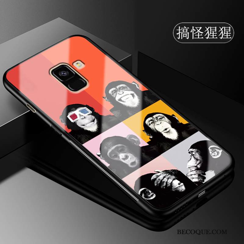 Kuori Samsung Galaxy A8 2018 Sarjakuva Musta Jauhe, Kotelo Samsung Galaxy A8 2018 Suojaus Lasi Leopardi