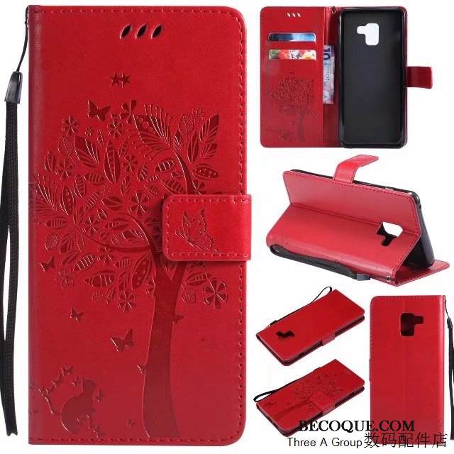 Kuori Samsung Galaxy A8 2018 Suojaus Punainen, Kotelo Samsung Galaxy A8 2018 Nahka