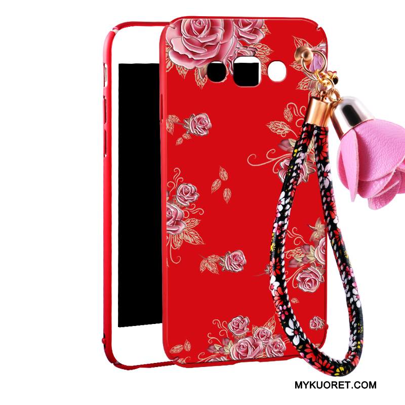Kuori Samsung Galaxy A8 Laukut Kova Ripustettavat Koristeet, Kotelo Samsung Galaxy A8 Suojaus Punainen Pesty Suede