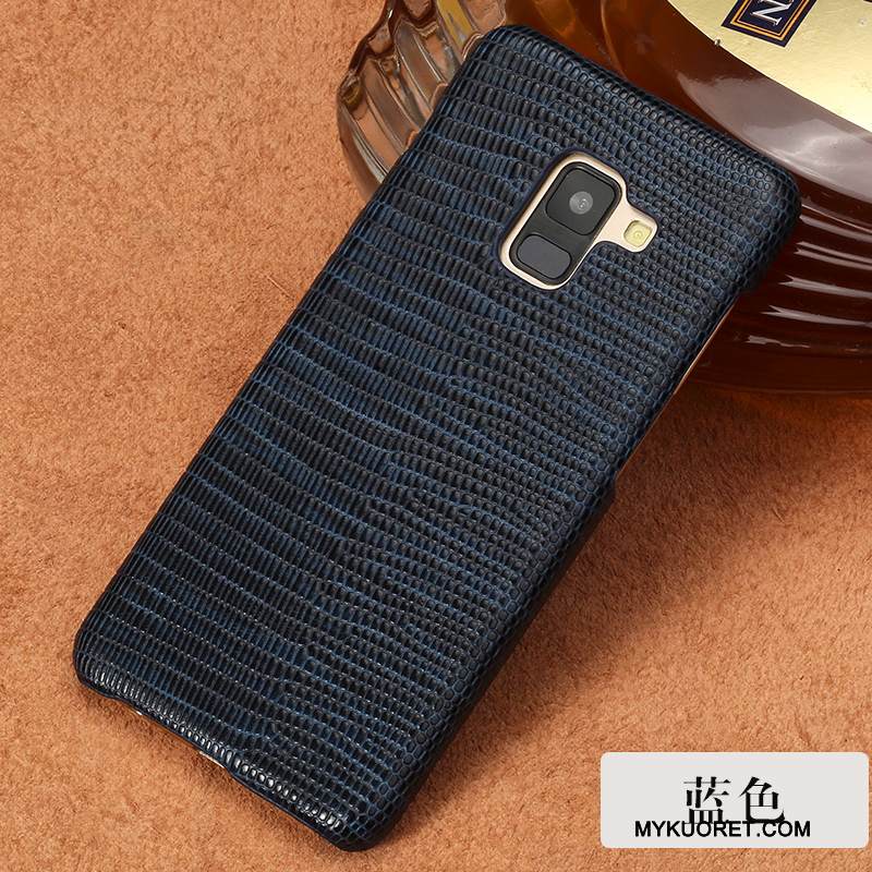 Kuori Samsung Galaxy A8+ Nahka Persoonallisuus Musta, Kotelo Samsung Galaxy A8+ Luova Tummansininen Trendi