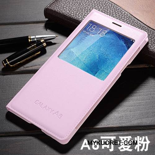 Kuori Samsung Galaxy A8 Nahka Puhelimen Kuoret Vaalean, Kotelo Samsung Galaxy A8 Suojaus Vihreä