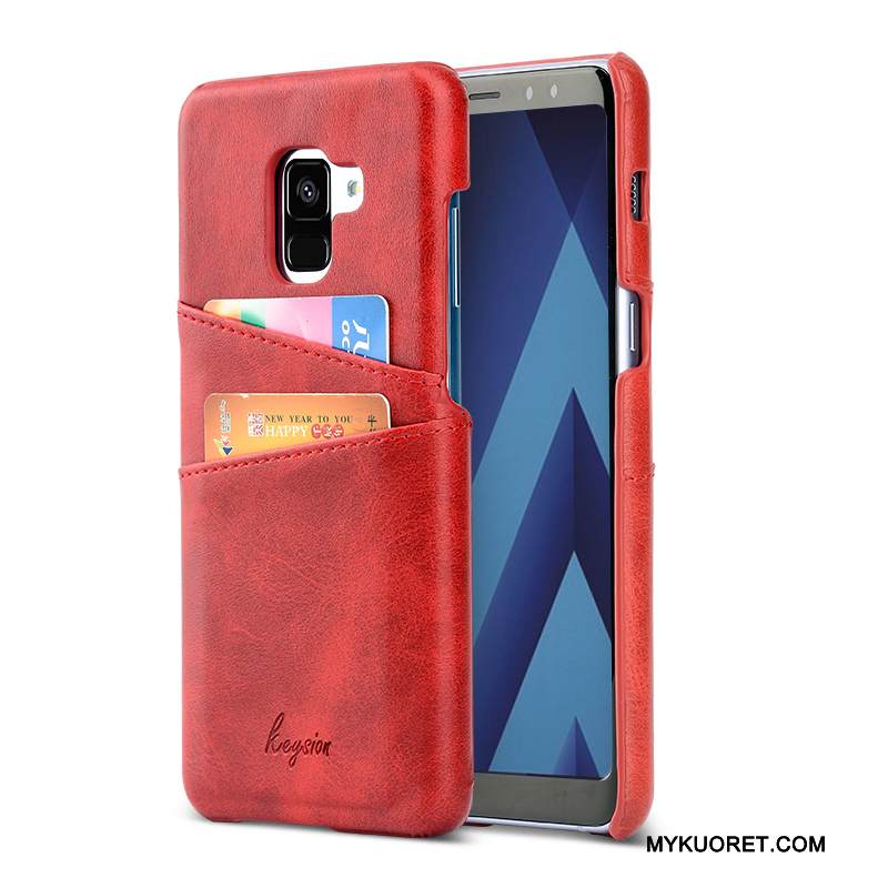 Kuori Samsung Galaxy A8+ Suojaus Oranssi Kortti, Kotelo Samsung Galaxy A8+ Nahka Liiketoiminta Puhelimen Kuoret
