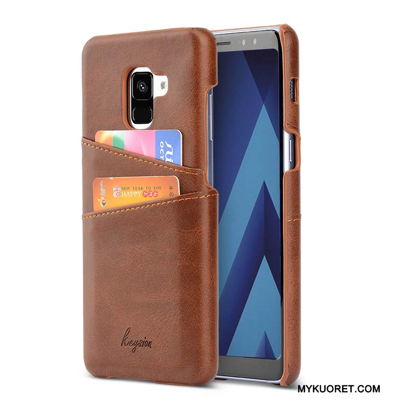 Kuori Samsung Galaxy A8+ Suojaus Oranssi Kortti, Kotelo Samsung Galaxy A8+ Nahka Liiketoiminta Puhelimen Kuoret