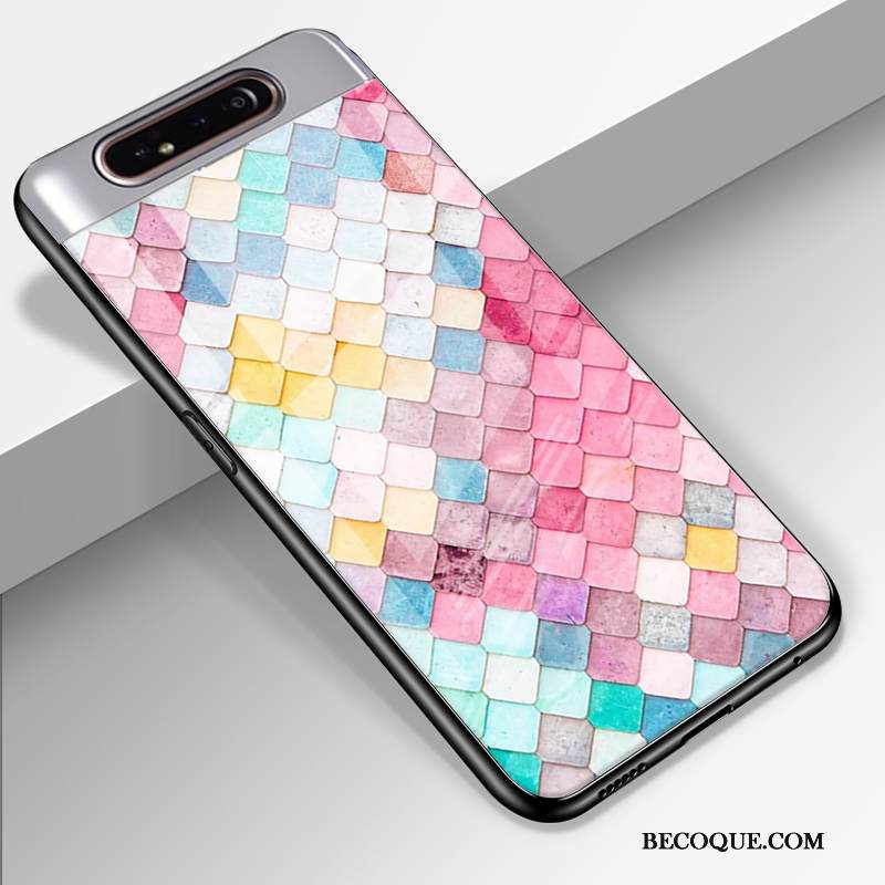 Kuori Samsung Galaxy A80 Silikoni Lasi Muokata, Kotelo Samsung Galaxy A80 Suojaus Yksinkertainen Murtumaton