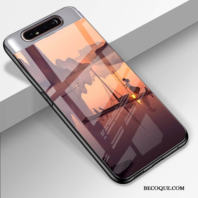 Kuori Samsung Galaxy A80 Silikoni Lasi Muokata, Kotelo Samsung Galaxy A80 Suojaus Yksinkertainen Murtumaton