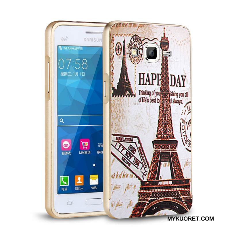 Kuori Samsung Galaxy J3 2016 Metalli Kehys Kulta, Kotelo Samsung Galaxy J3 2016 Suojaus Murtumaton Puhelimen Kuoret