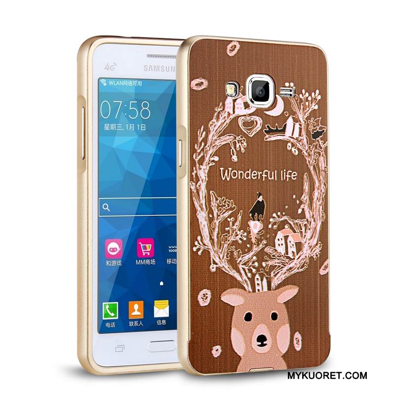 Kuori Samsung Galaxy J3 2016 Metalli Kehys Kulta, Kotelo Samsung Galaxy J3 2016 Suojaus Murtumaton Puhelimen Kuoret