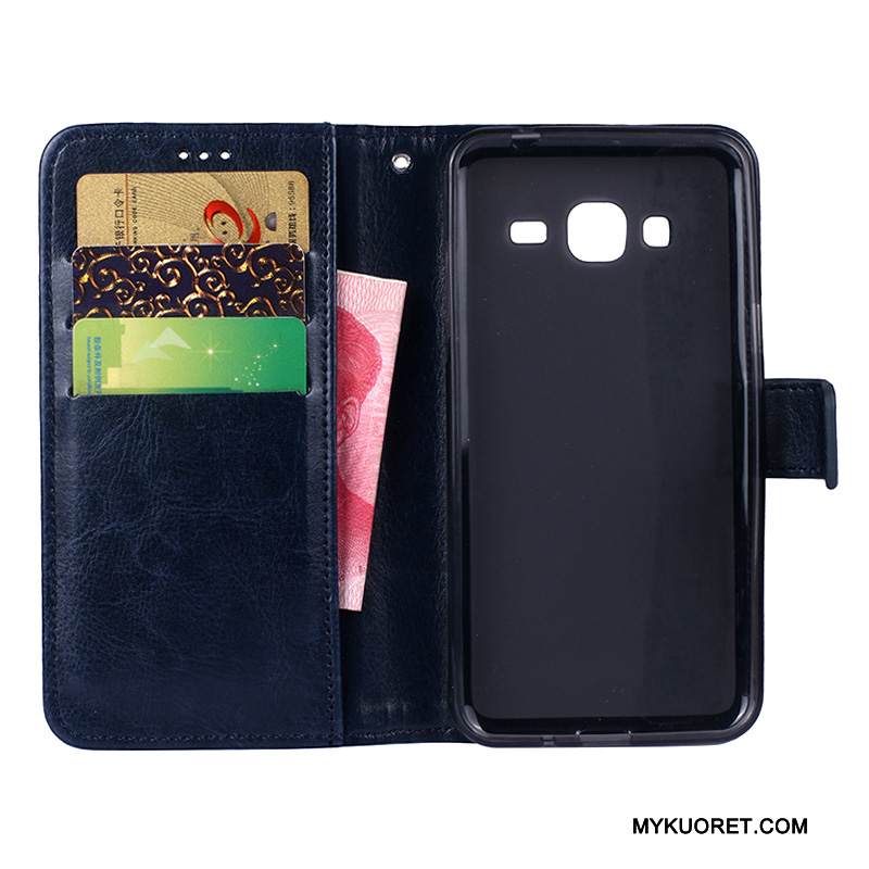 Kuori Samsung Galaxy J3 2016 Nahka Puhelimen Kuoret Sininen, Kotelo Samsung Galaxy J3 2016 Kuoret