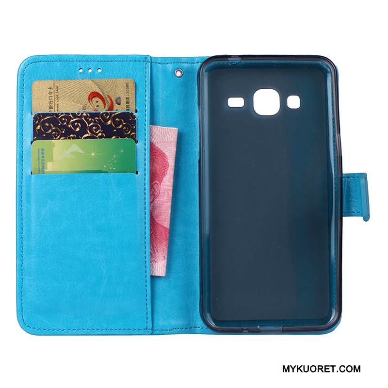 Kuori Samsung Galaxy J3 2016 Nahka Puhelimen Kuoret Sininen, Kotelo Samsung Galaxy J3 2016 Kuoret