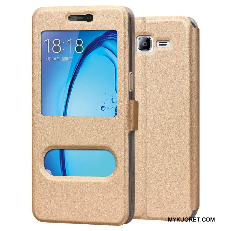 Kuori Samsung Galaxy J3 2016 Suojaus Kulta Murtumaton, Kotelo Samsung Galaxy J3 2016 Nahka Puhelimen Kuoret