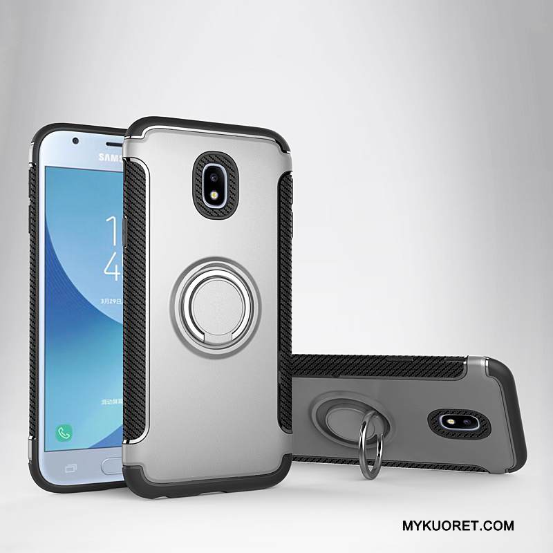 Kuori Samsung Galaxy J3 2017 Nahka Magneettinen Rengas, Kotelo Samsung Galaxy J3 2017 Tuki Jauhe Auto