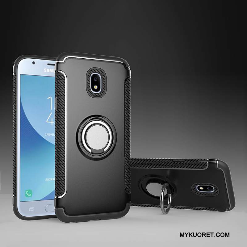 Kuori Samsung Galaxy J3 2017 Nahka Magneettinen Rengas, Kotelo Samsung Galaxy J3 2017 Tuki Jauhe Auto