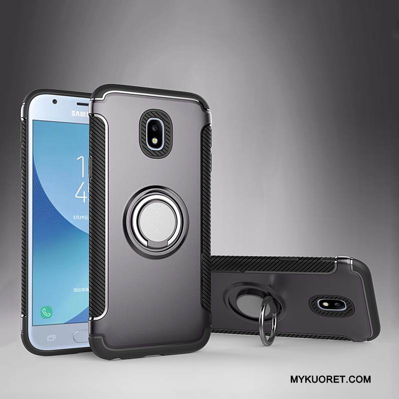 Kuori Samsung Galaxy J3 2017 Nahka Magneettinen Rengas, Kotelo Samsung Galaxy J3 2017 Tuki Jauhe Auto