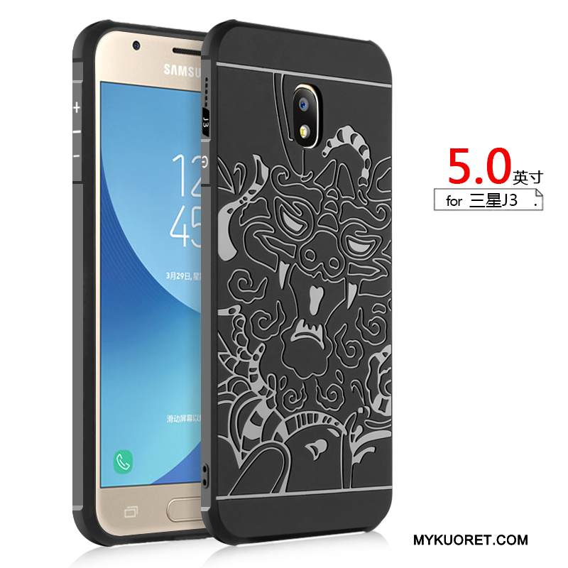 Kuori Samsung Galaxy J3 2017 Silikoni Murtumaton Puhelimen Kuoret, Kotelo Samsung Galaxy J3 2017 Suojaus Musta