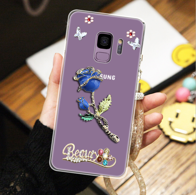 Kuori Samsung Galaxy J6 Pehmeä Neste Trendi Ripustettavat Koristeet, Kotelo Samsung Galaxy J6 Rhinestone Inlay Sininen Puhelimen Kuoret