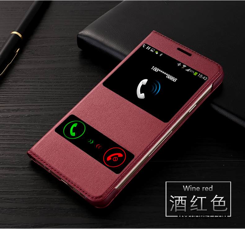 Kuori Samsung Galaxy J7 2015 Nahka Murtumaton Puhelimen Kuoret, Kotelo Samsung Galaxy J7 2015 Kuoret Viini Punainen