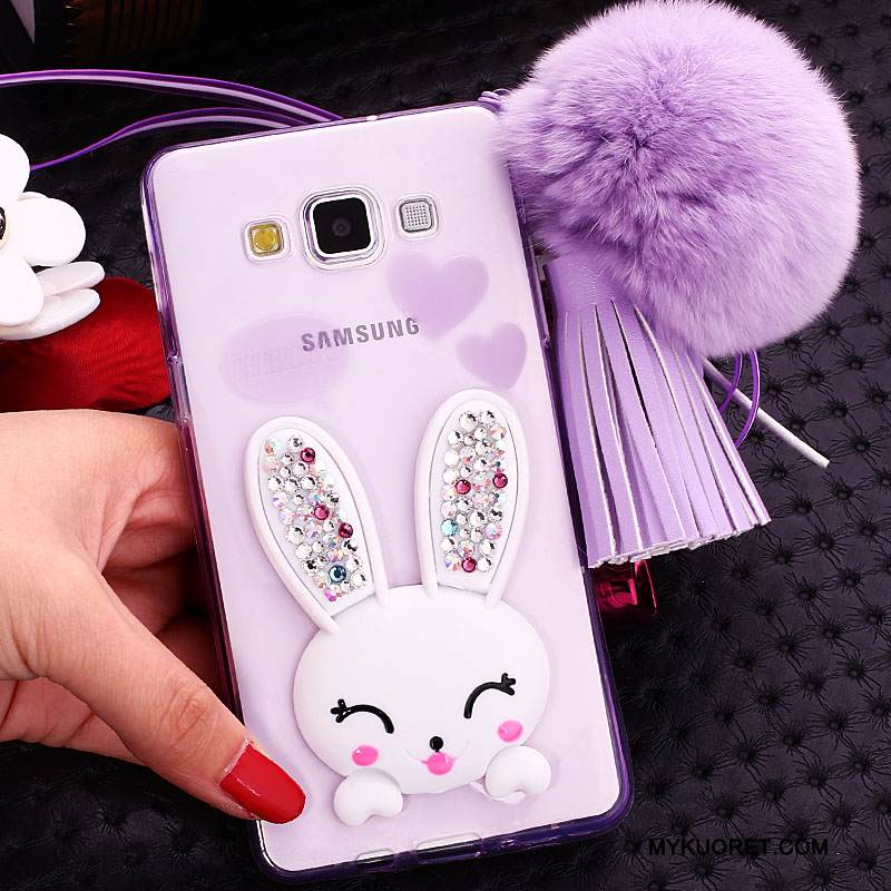Kuori Samsung Galaxy J7 2015 Suojaus Puhelimen Kuoret Pompon, Kotelo Samsung Galaxy J7 2015 Strassi Valkoinen Kani