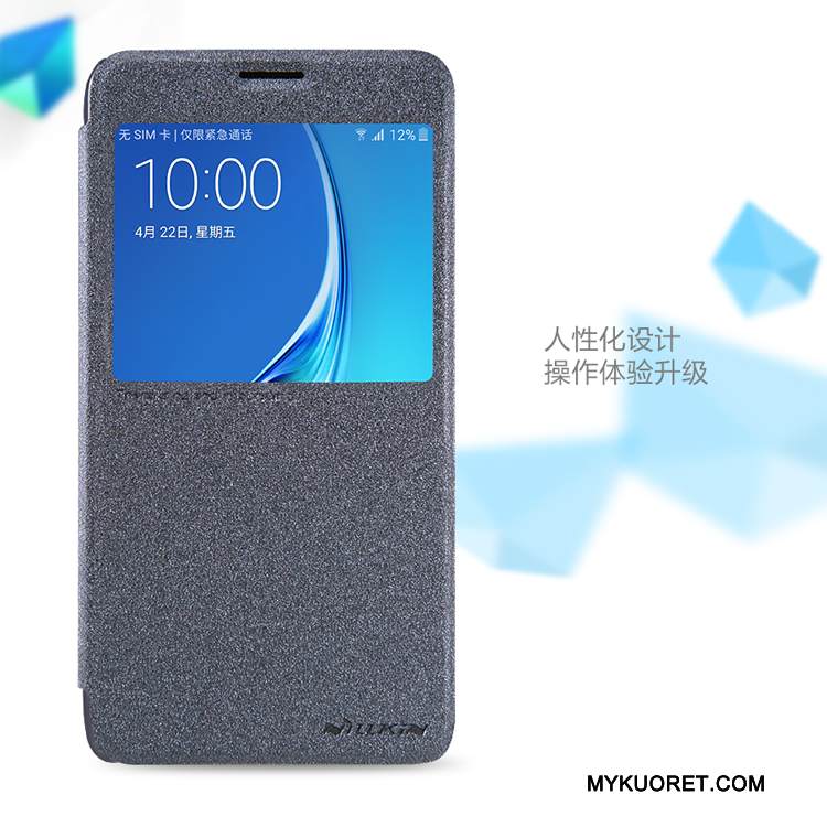 Kuori Samsung Galaxy J7 2016 Nahka Puhelimen Kuoret Valkoinen, Kotelo Samsung Galaxy J7 2016 Suojaus Kulta