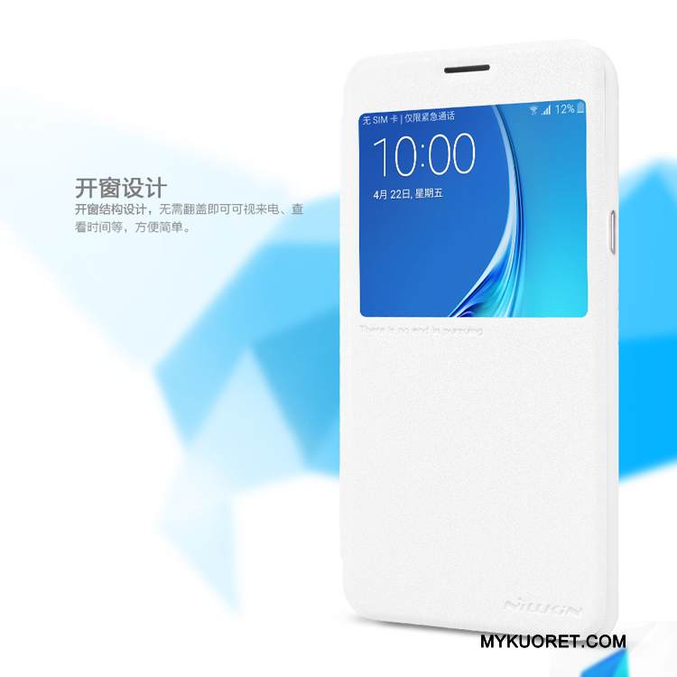 Kuori Samsung Galaxy J7 2016 Nahka Puhelimen Kuoret Valkoinen, Kotelo Samsung Galaxy J7 2016 Suojaus Kulta