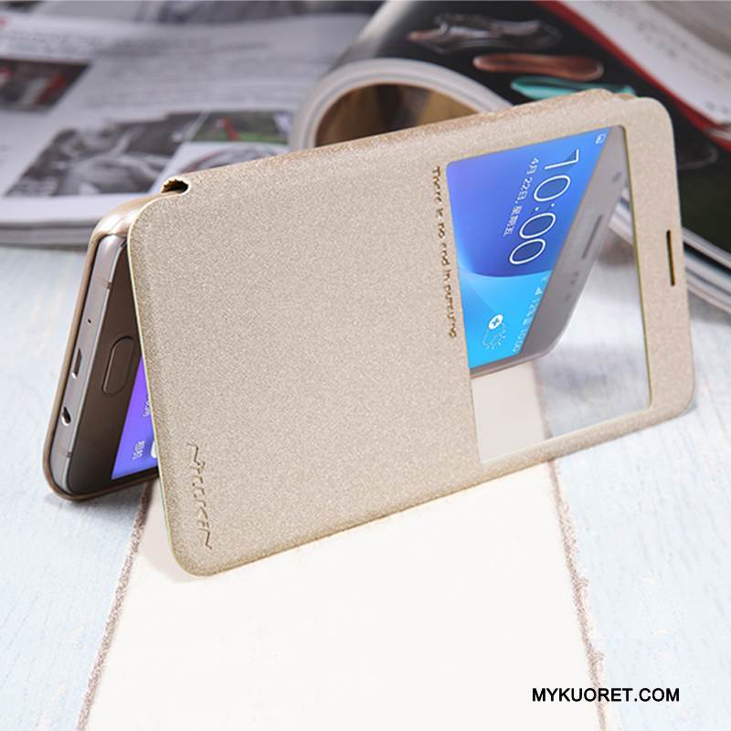 Kuori Samsung Galaxy J7 2016 Nahka Puhelimen Kuoret Valkoinen, Kotelo Samsung Galaxy J7 2016 Suojaus Kulta