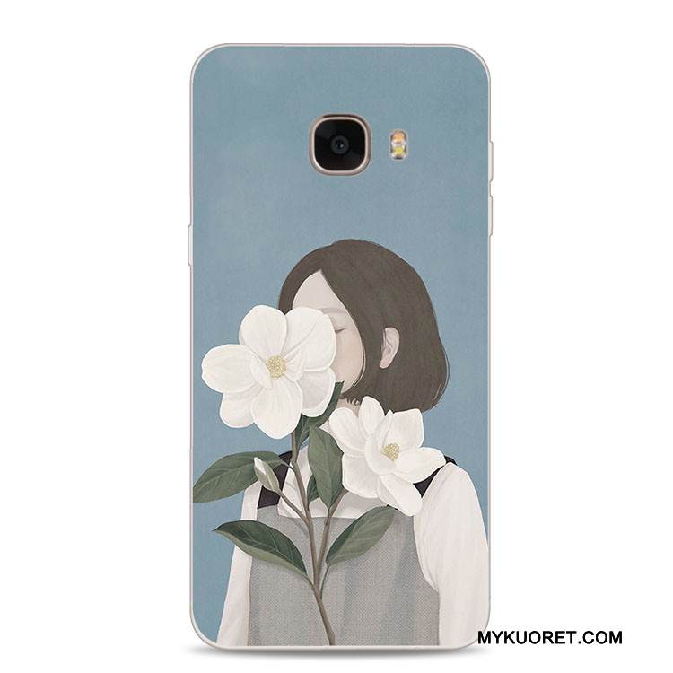Kuori Samsung Galaxy J7 2017 Kohokuviointi Vaalean Kukka, Kotelo Samsung Galaxy J7 2017 Silikoni Vihreä Puhelimen Kuoret
