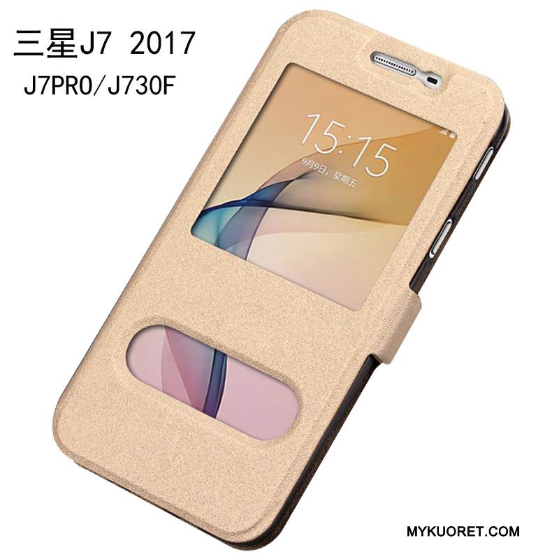 Kuori Samsung Galaxy J7 2017 Nahka Puhelimen Kuoret Punainen, Kotelo Samsung Galaxy J7 2017 Laukut